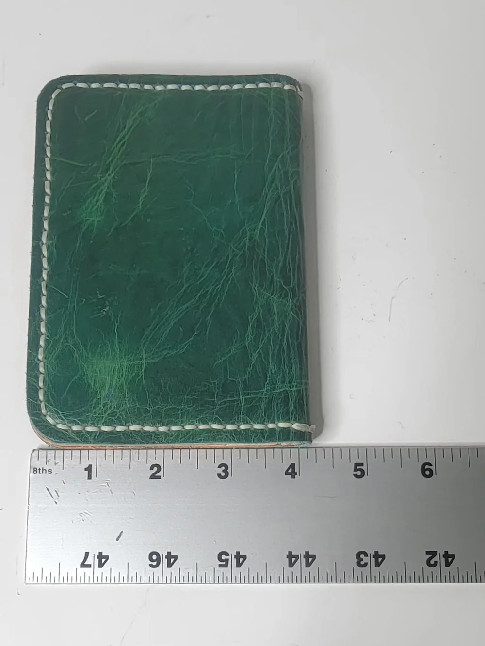 Hand Made Genuine Lether Wallet Slim Bifold Cash & Card Holder Stitched Green